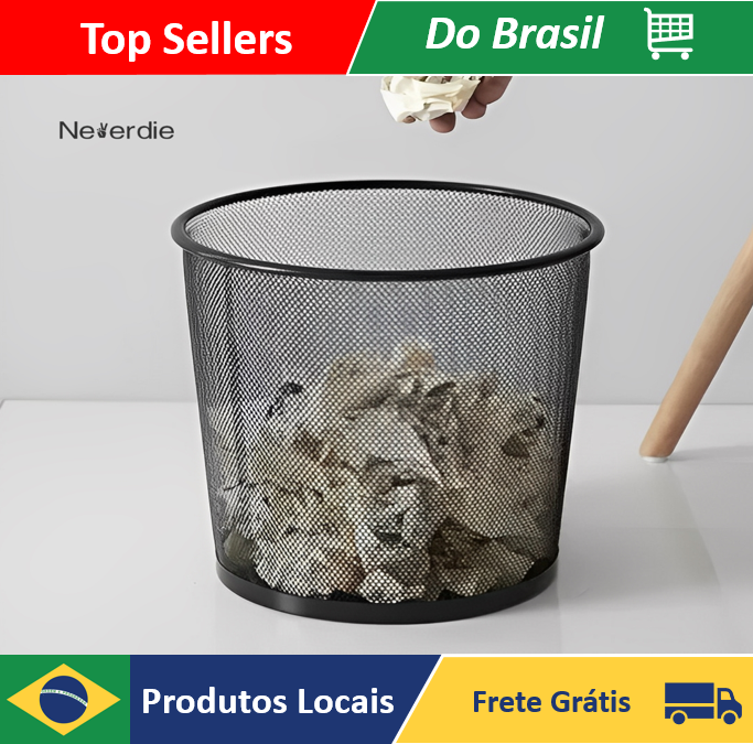 [R$13 ''MOEDAS''/BR] Lixeira Metal Aramado 10L, Cesto de lixo Redonda Para Escritorio Casa Quarto 23,5cm X 26,5cm
