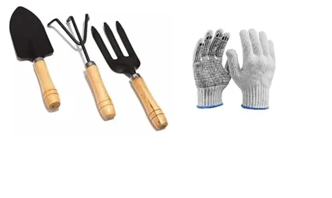 Kit Ferramentas Para Jardinagem 3 Peças Mais Luva Pigmentada.