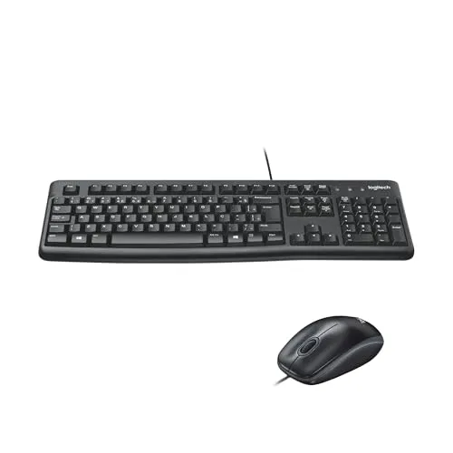 Combo Teclado e Mouse com fio USB Logitech MK120 com Design Confortável, Durável e Resistente à Respingos, USB e Layout ABNT2
