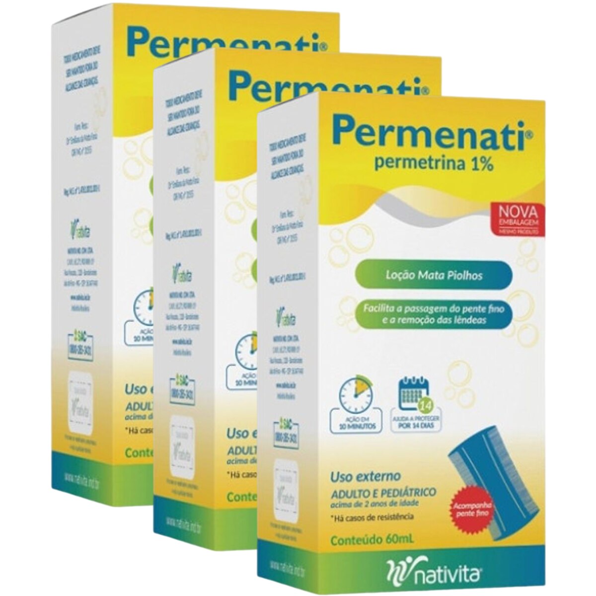 Kit 3 Unidades Permenati Loção 10mg 60ml