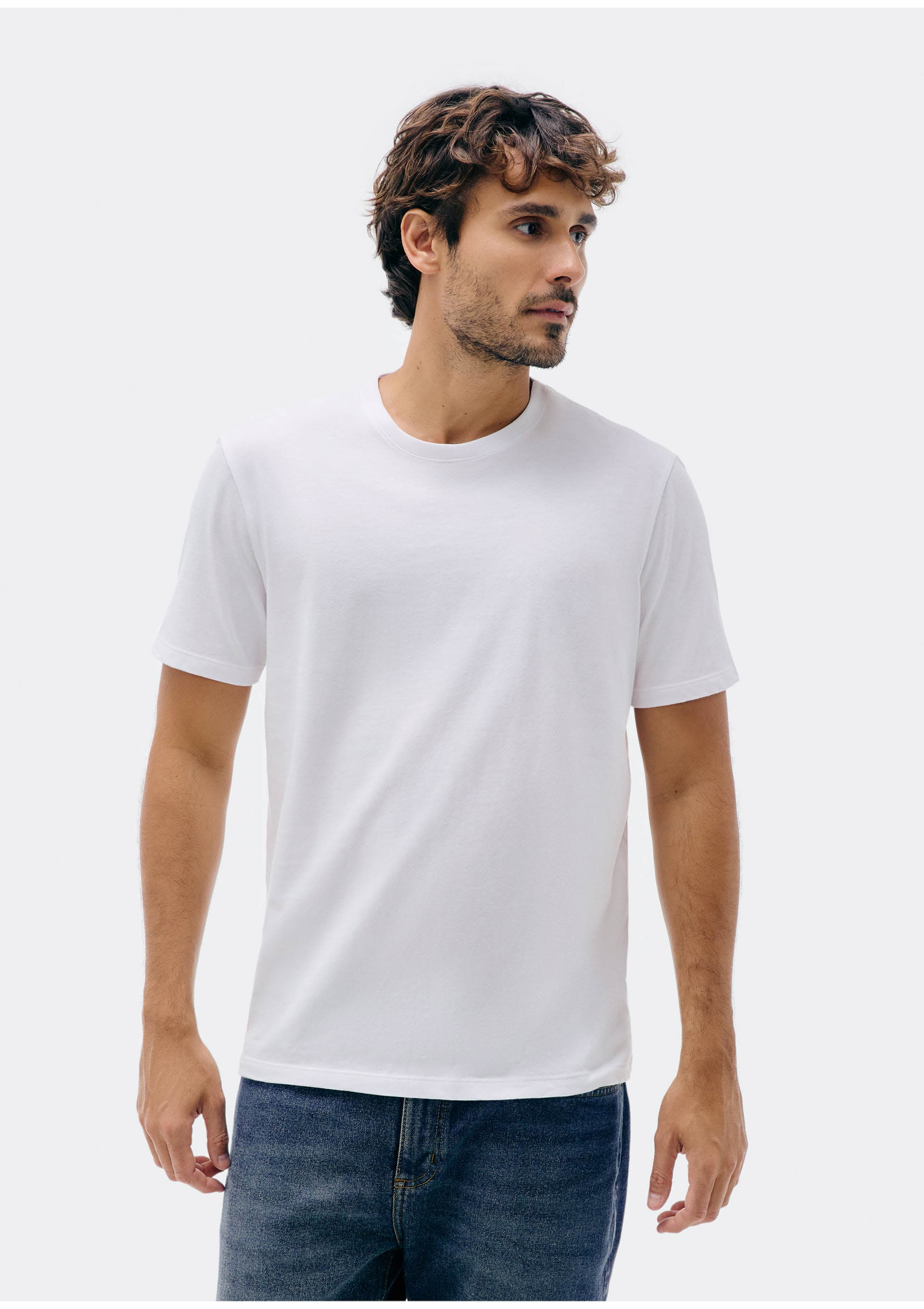 Camiseta Básica Masculina Manga Curta Em Malha H+ - Branco