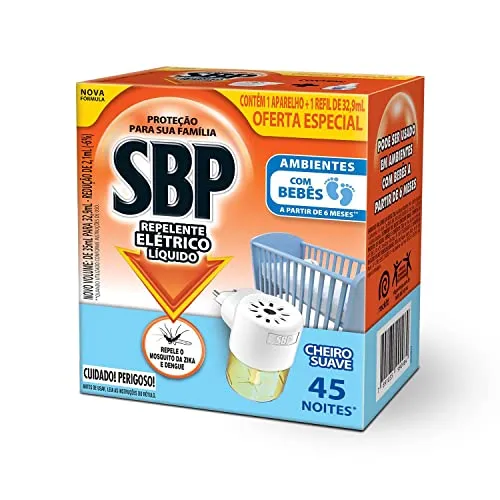 [REC/+ POR - R$8,47] Repelente Elétrico Líquido SBP 45 Noites Cheiro Suave Novo Aparelho + Refil