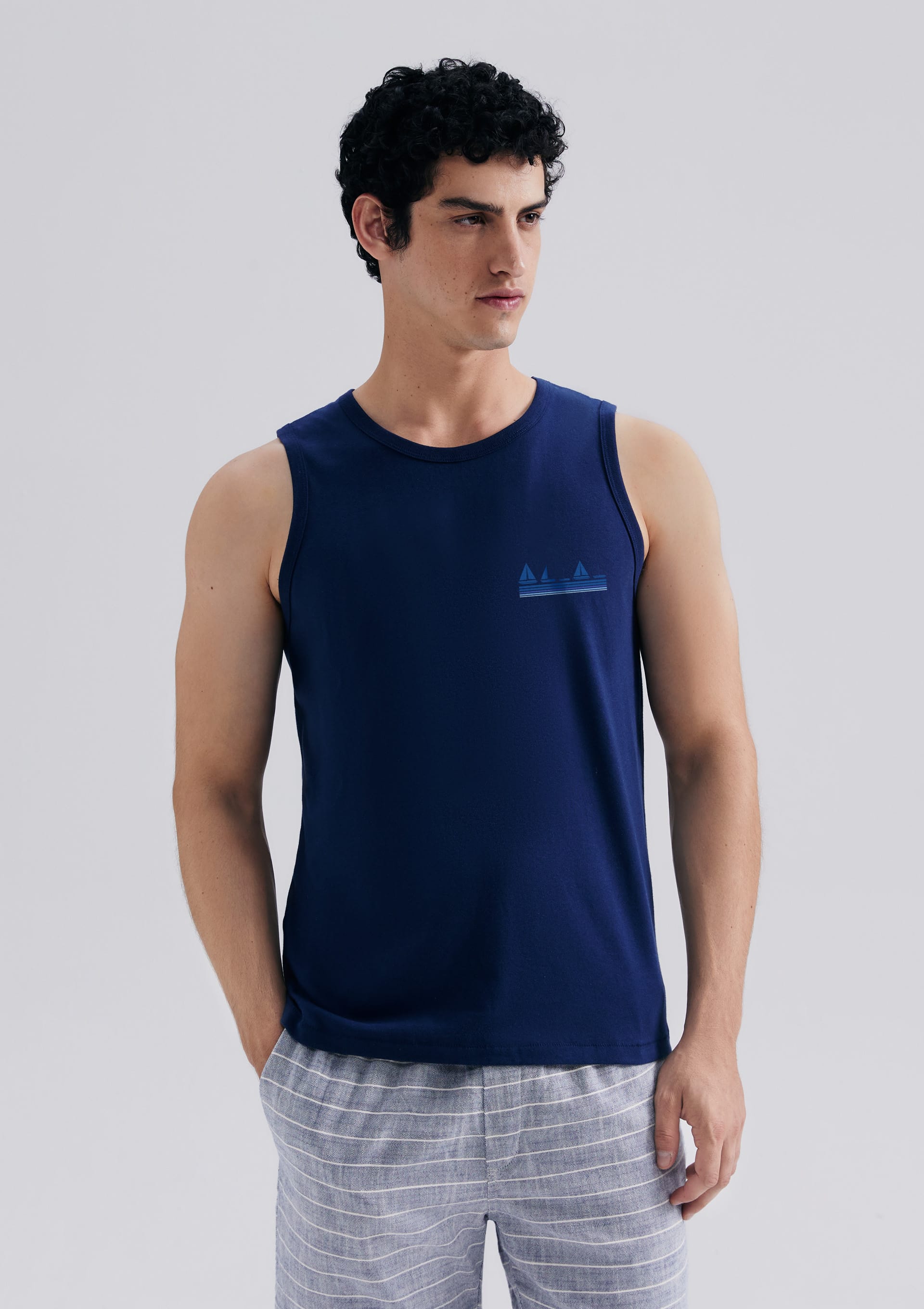 Regata Básica Hering Masculina Regular Com Estampa - Azul