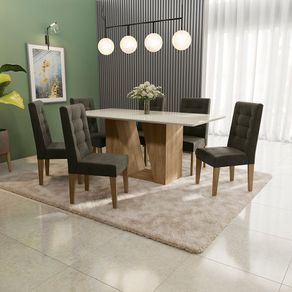 Conjunto Mesa Romã Kappesberg Tampo de Madeira e vidro com 6 cadeiras