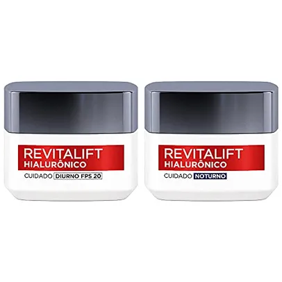(Pague 2 Leve 3/REC R$ 33,12/kit] Kit Creme Facial Anti-idade L'Oréal Paris Revitalift Hialurônico Noturno + Diurno FPS 20, 49g