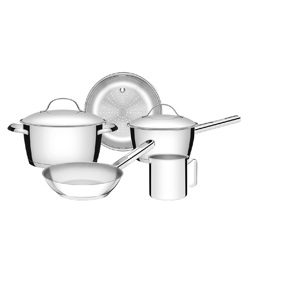 Jogo de Panelas Tramontina Allegra 5 Peças em Aço Inox com Fundo Triplo e Tampas de Inox NA