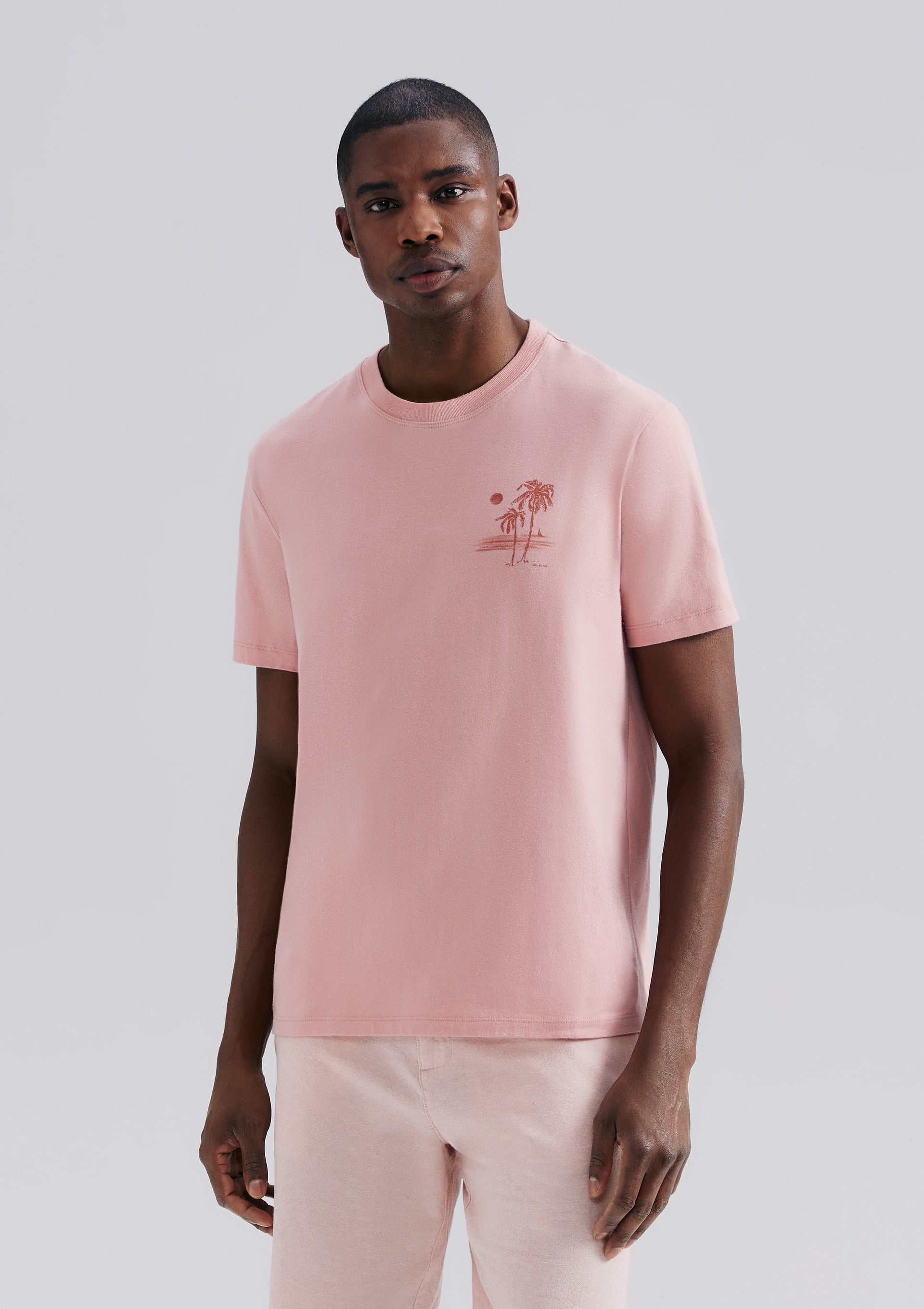 【Tamanho P M G XG e XXG】Camiseta Masculina Comfort Super Cotton Com Estampa - Rosa