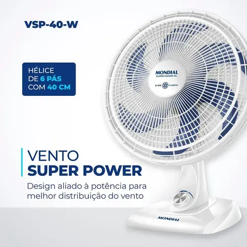 Ventilador de Mesa Mondial 6 Pás Super Power VSP-40-W - 40cm 127V