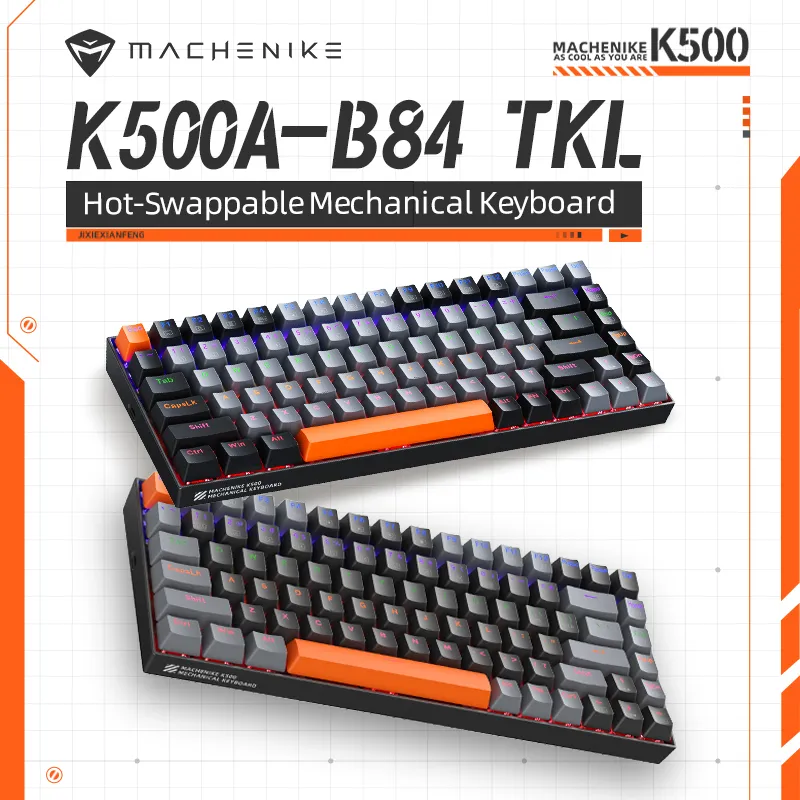 [Taxa Inclusa/Moedas R$146,94] Teclado Mecânico Machenike K500A-B84 75% TKL Hot-Swappable Wired Gaming Keyboard 6-Color Backlit 84 Teclas