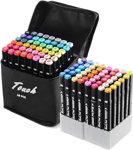 48 Marcadores Coloridos Pincel de Estudante de Arte Com Ponta Dupla Canetas de Tinta à Base de Alcool Caneta Par
