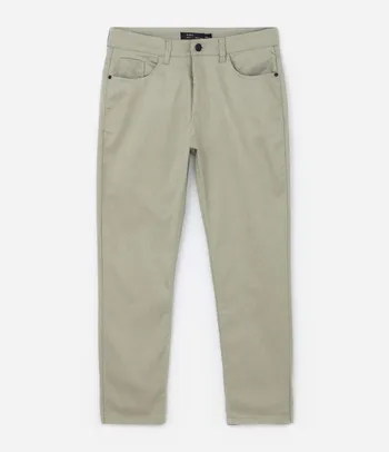 Calça Slim Cropped em Sarja com Bolsos Bege Acinzentado