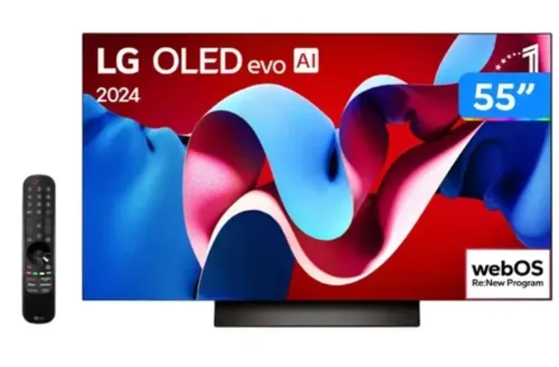 Smart TV 55" 4K LG OLED evo OLED55C4 120Hz Nativo Processador α9 Ger7 Wi-Fi e Bluetooth 4 HDMI 3 USB