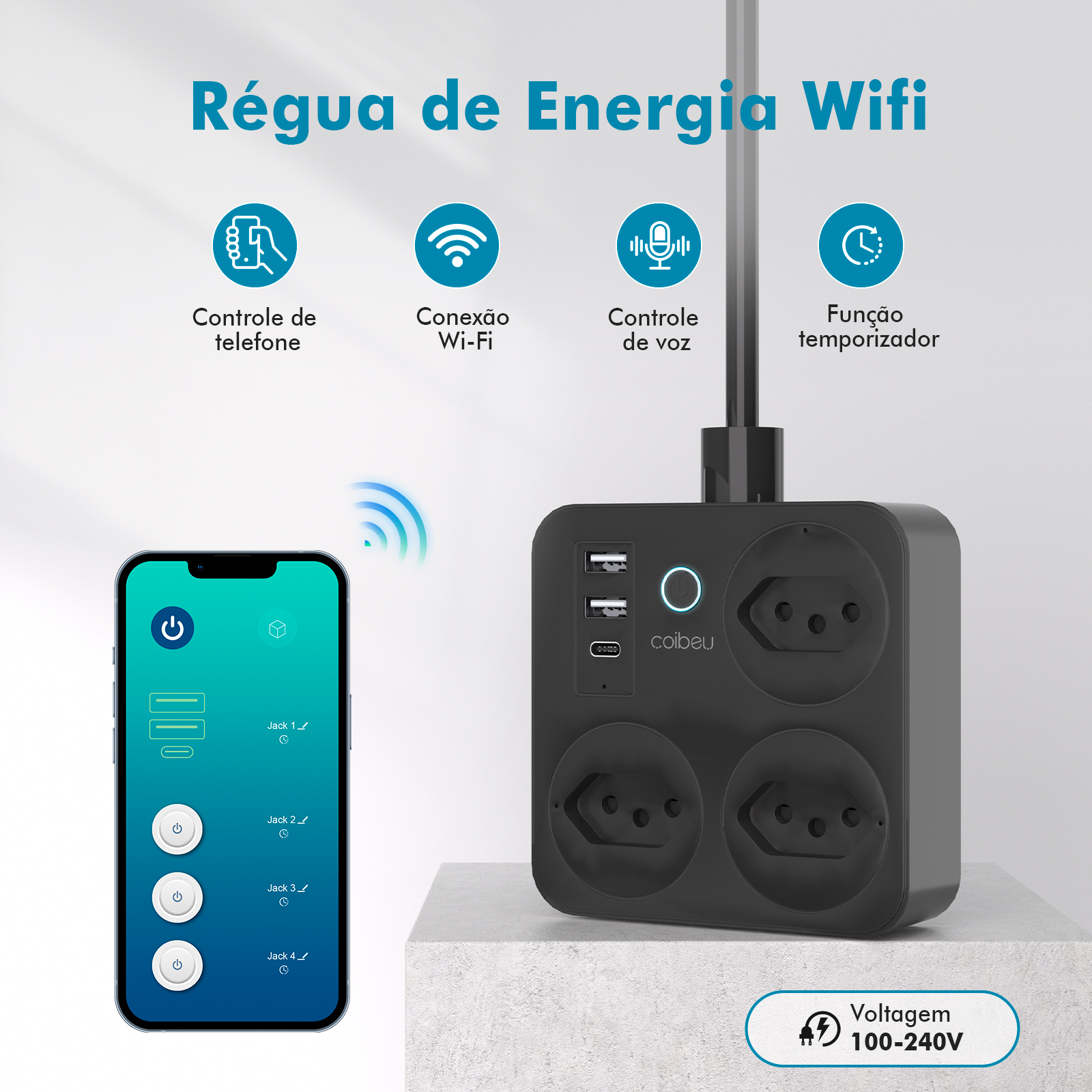 [DoBrasil] Tomada Inteligente Wi-Fi Extensão Elétrica USB
