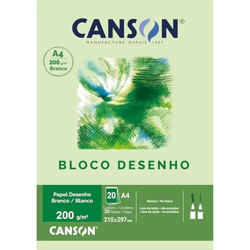 Bloco Desenho Branco A4 200g/m², Canson, 66667045, 20 Folhas