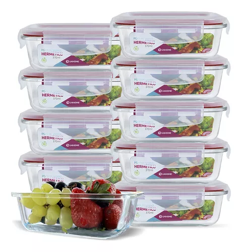 Conjunto 10 Potes Vidro Hermético Marmita Mantimentos 370ml Cor Vermelho U4home