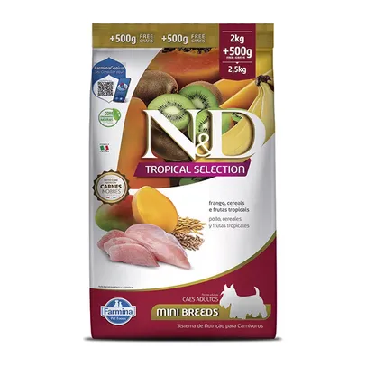 Ração Seca ND Tropical Selection Frango, Cereais e Frutas Tropicais para Cães Adultos de Raças Pequenas