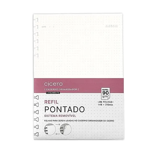 Refil Caderno Organizador 40 Fls Offset 90G Pontado A5, Cicero