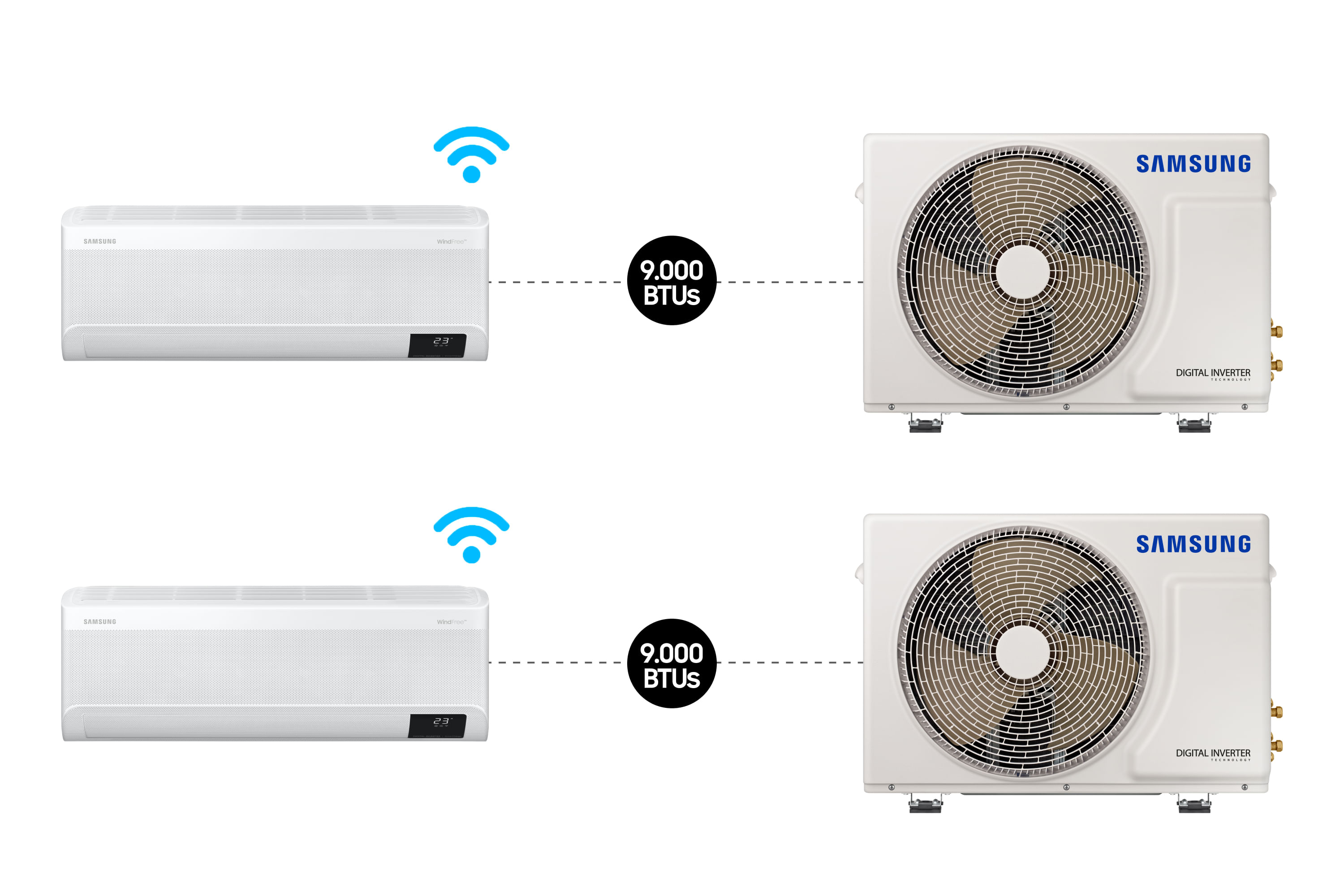 Combo - Ar condicionado Split Inverter Samsung WindFree™ Connect Sem Vento 2x 9.000 BTUs - Pro Energy