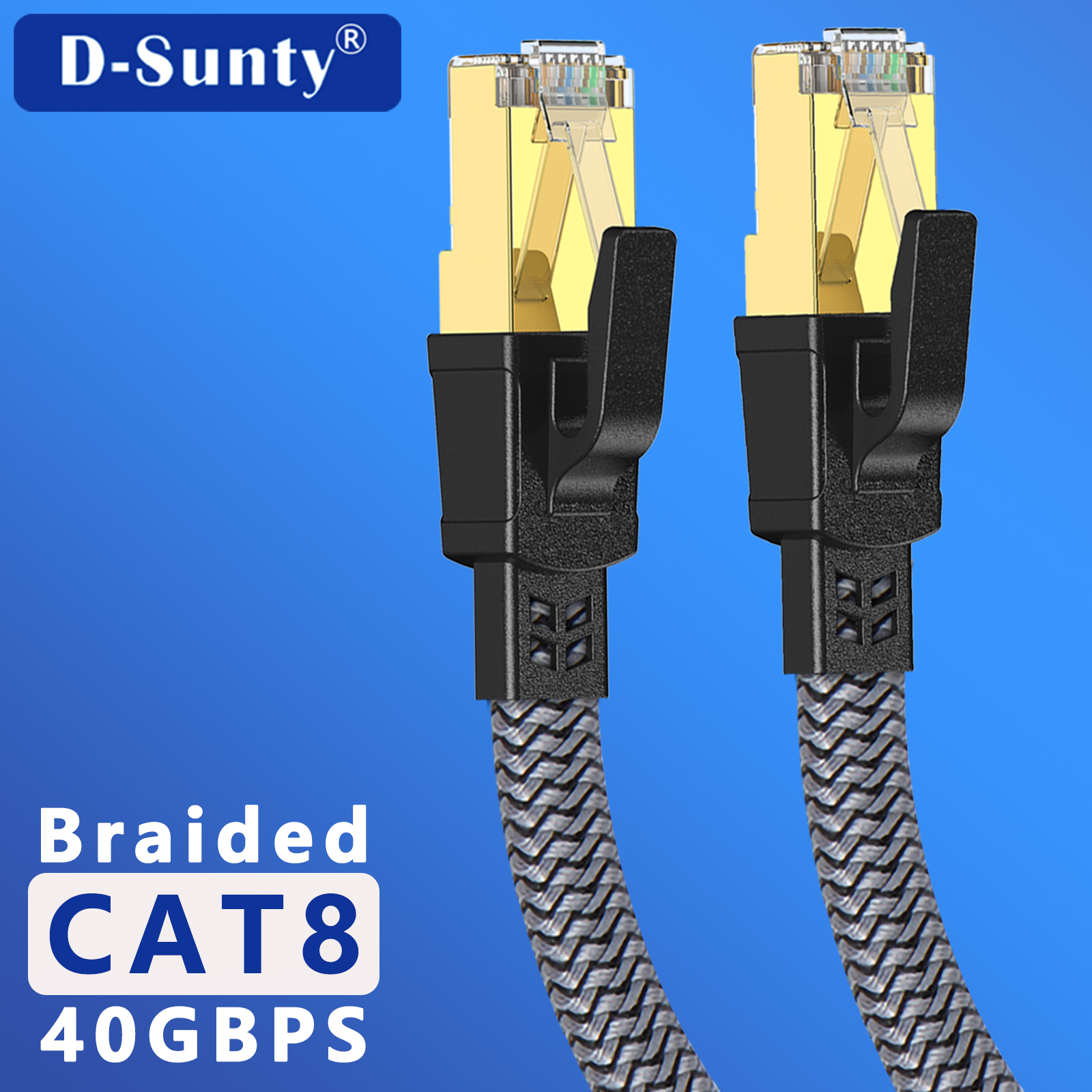 [Moedas R$1] D-Sunty-Nylon Trançado Rede Lan Cord, CAT8 Cabo Ethernet, PC Modem, Laptop, PS 5 Router, RJ45 Flat Cable, Cat 8, 40Gbps - AliExpress 44