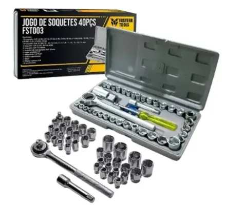 Jogo Soquetes Sextavado Fasterr C/ Catraca 40 Pçs C/ Estojo
