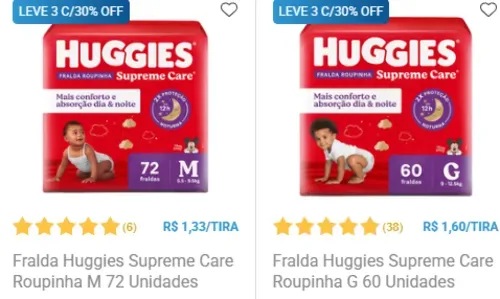(3 Unid R$ 54 cada) Fralda Huggies Supreme Care Roupinha M(72) G(60)