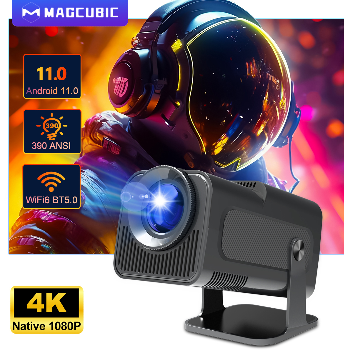 [APP][Pagaleve] Projetor Magcubic HY320 4K Android 11 Nativo 1080P 390ANSI Wifi6 BT5.0 Cinema portátil Allwinner H713