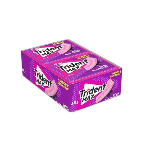 Chiclete Trident Max Cool Raspberry Sem Açúcar - Caixa com 14 unid. de 16,5g