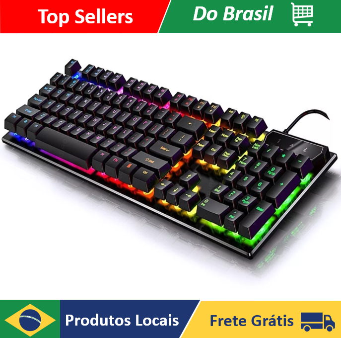 [ MOEDAS R$ 25,14 | DO BRASIL] Teclado Gamer ABNT2 Semi-mecânico Retroiluminado
