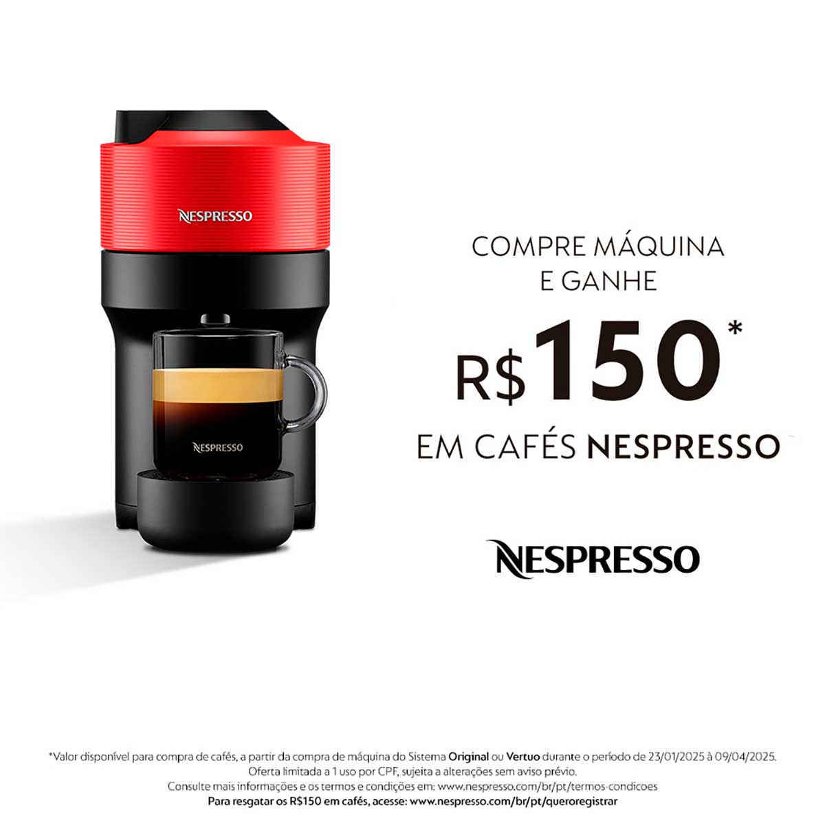 Cafeteira Vertuo Pop Red 127V Nespresso + ganhe 150$ em cápsulas