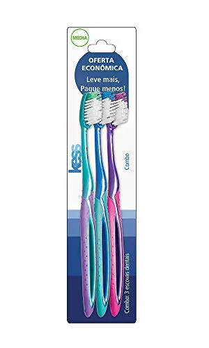[Leve 6] Kess Combo Econômico Com 3 Escovas Dentais Multicor