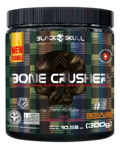 Pré Treino Bone Crusher Black Skull 300g - Nova Fórmula Sabor Blackberry