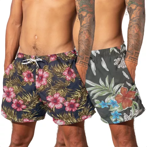 Kit 2 Shorts Bermuda Mauricinho Floral Praia Estampado 086