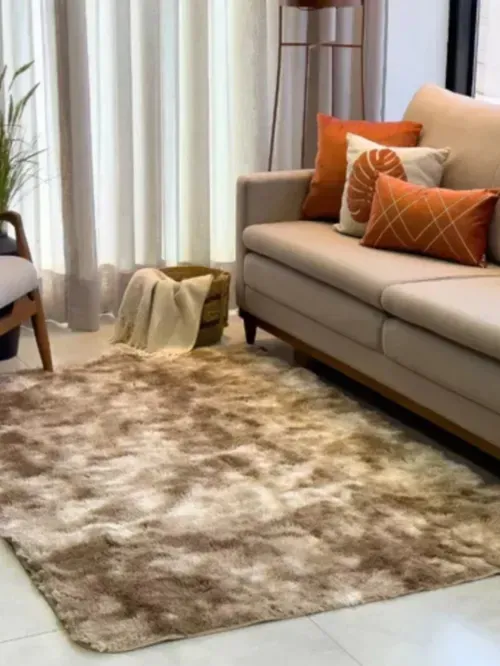 Tapete Fofinho 1,40 X 1,00 Peludo Felpudo Macio Para Quarto Sala Cor BEGE MESCLADO