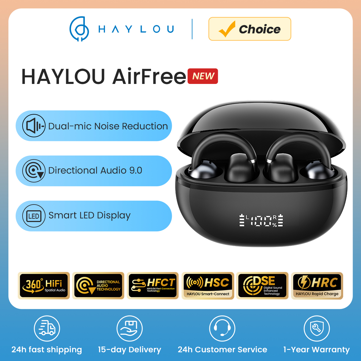 Fone de Ouvido Sem Fio HAYLOU AirFree com Bluetooth 5.4, TWS e Display Inteligente