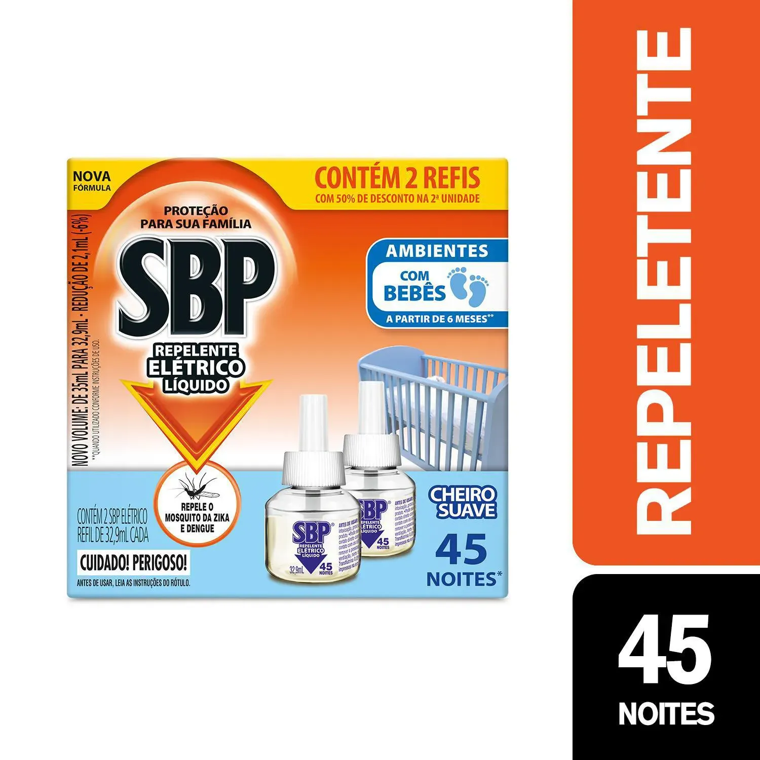 ( leve + pague - ) Refil Repelente Elétrico Líquido SBP Cheiro Suave 2 Unidades com 35ml cada