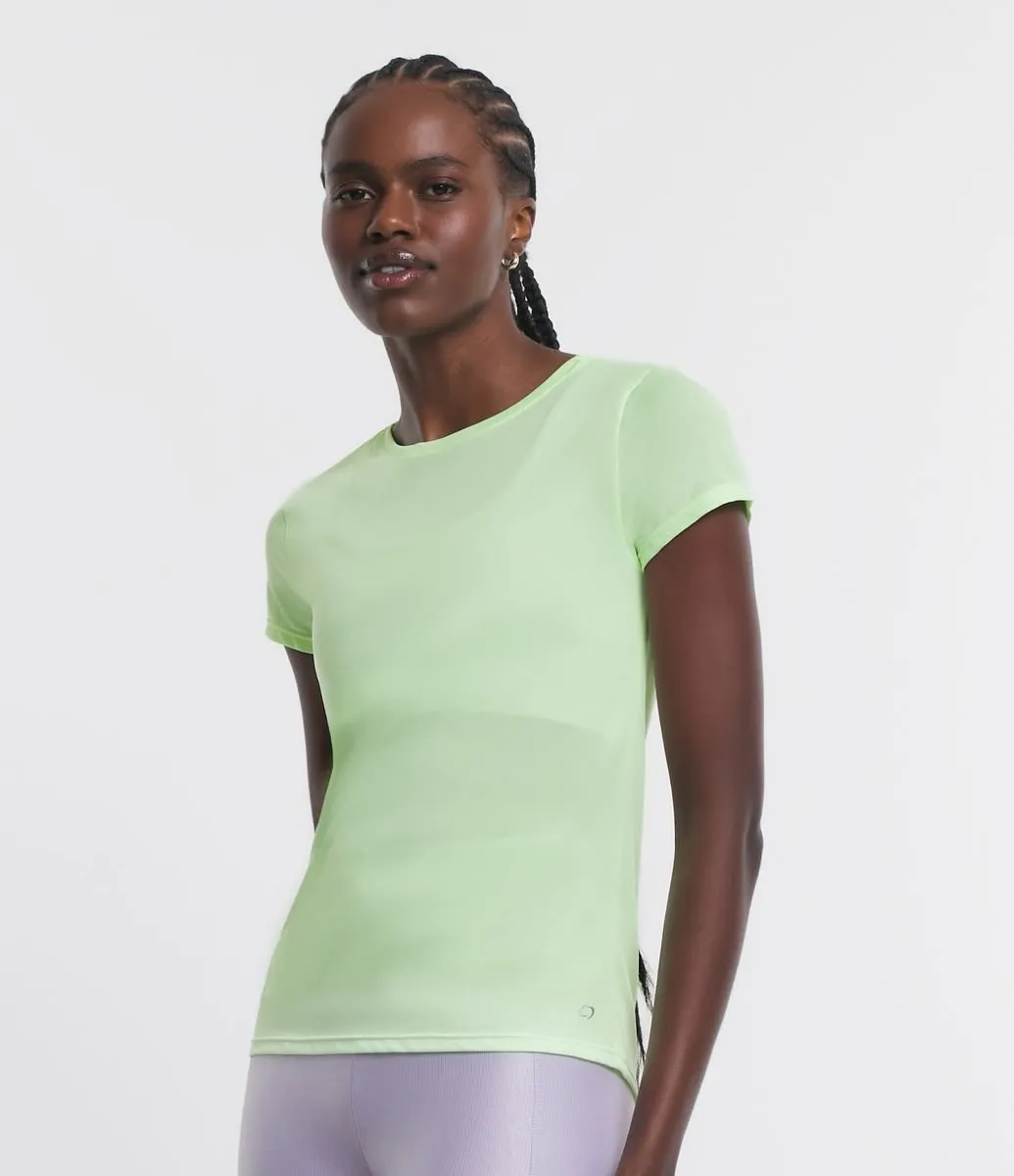 Camiseta Esportiva em Crepe Básica Verde Claro