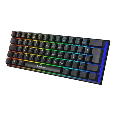 Teclado Gamer Mecânico Neologic Precision Dark 60%, Rainbow, 61 Teclas, Switch Blue, Cabo Tipo C, Preto, PREDRK-BLUE