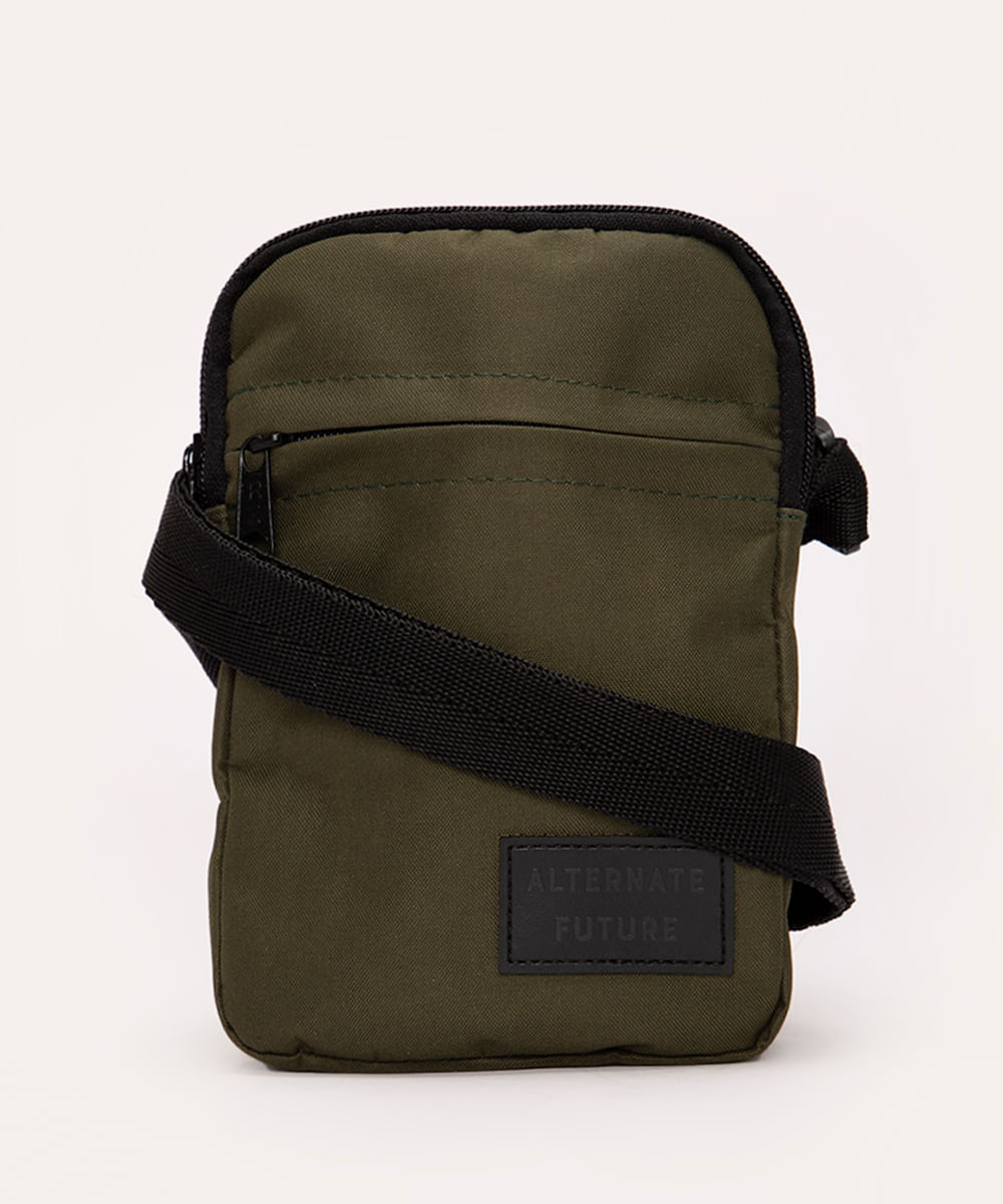 bolsa shoulder com zíper verde militar