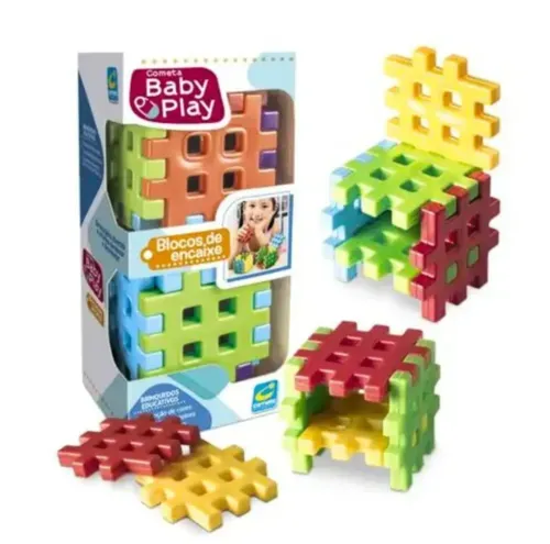 Blocos de Encaixe Montar Coloridos Baby Play Didático Cometa