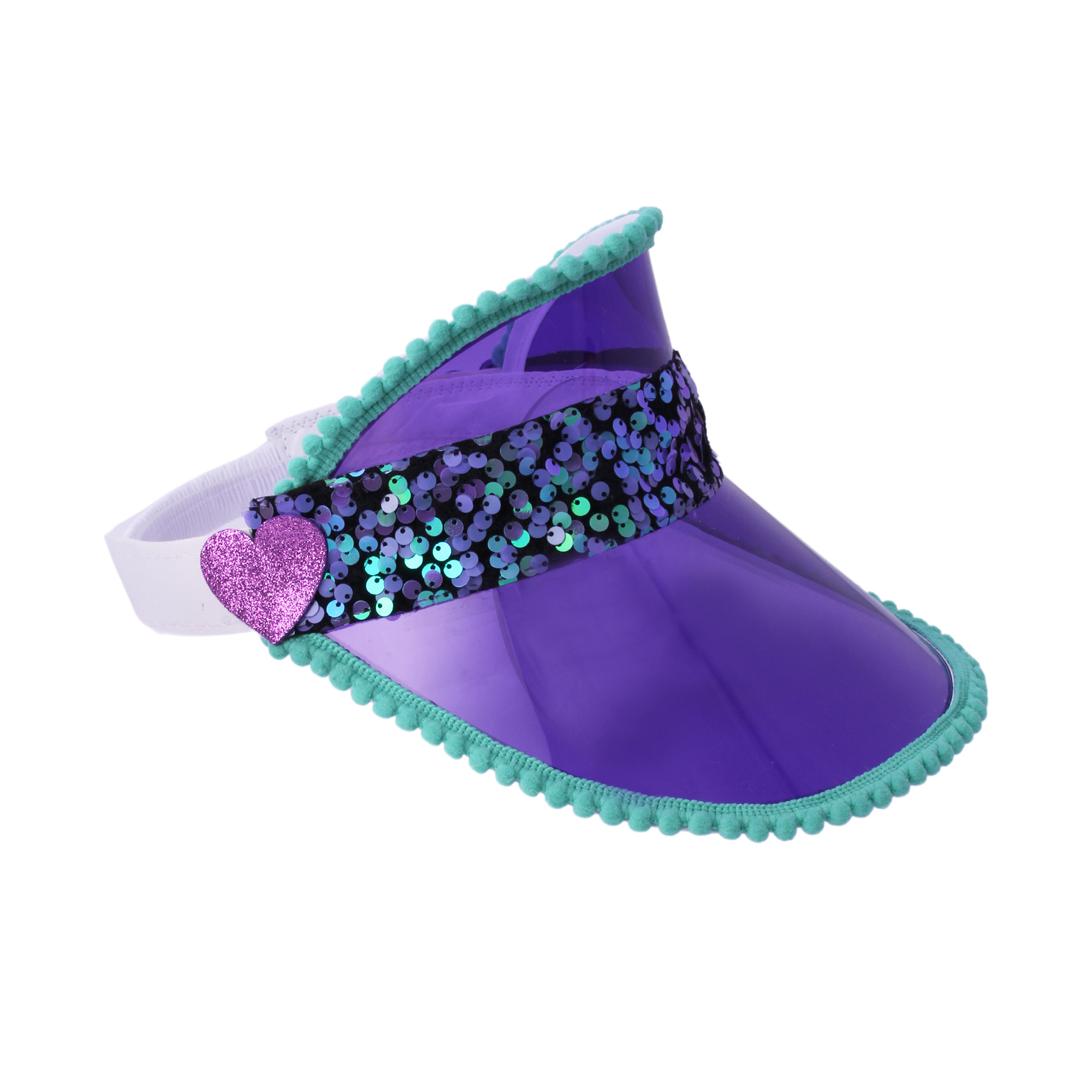 Viseira Carnaval Roxa Com Corações Paetês e Pompons - Roxo