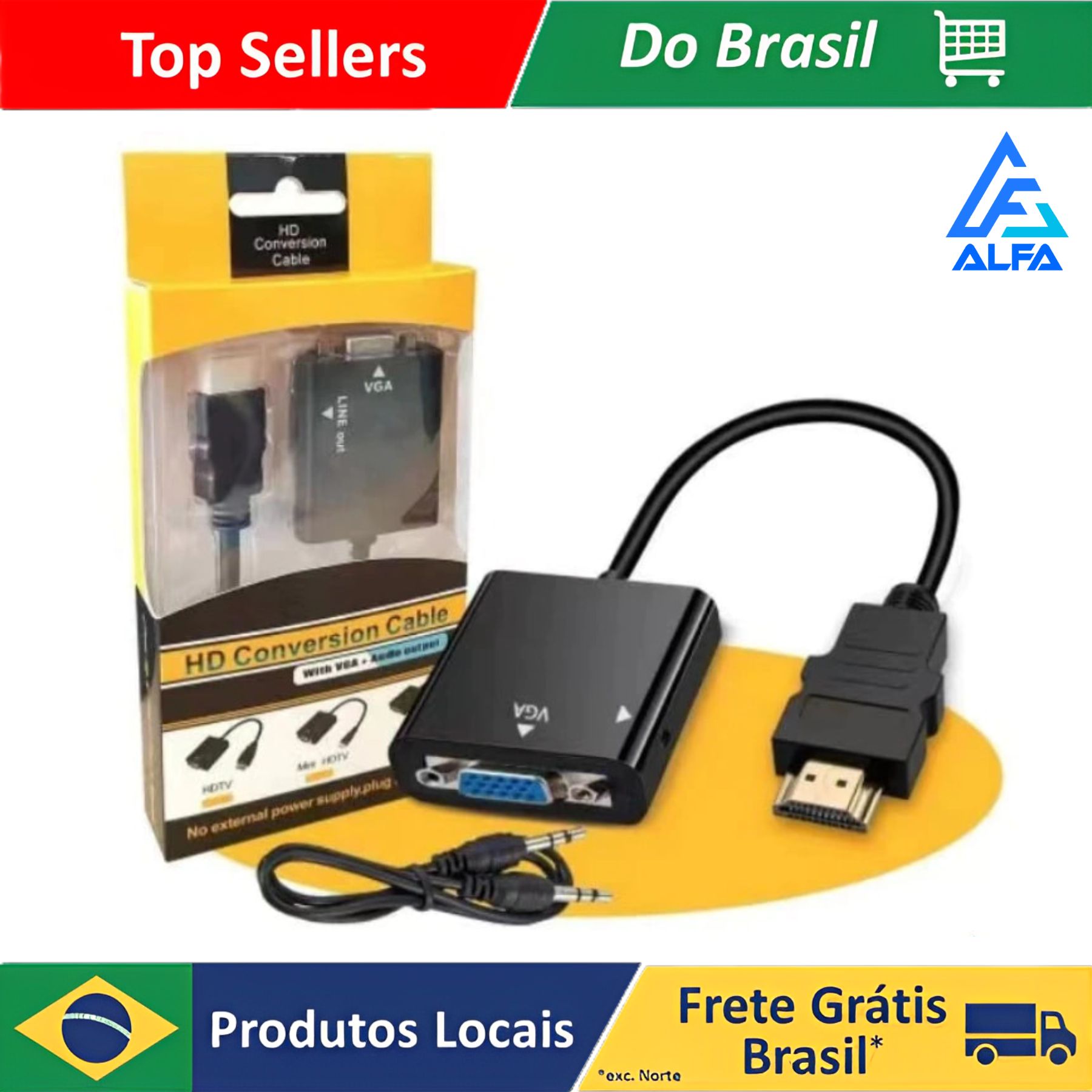 (BR/moedas R$11,52) Cabo Adaptador Conversor Hdmi Para Vga Com Saída P2 De Áudio