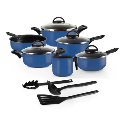 Conjunto De Panelas Antiaderente Kit com 09 Peças Azul Com Tampa De Vidro - MARPAL