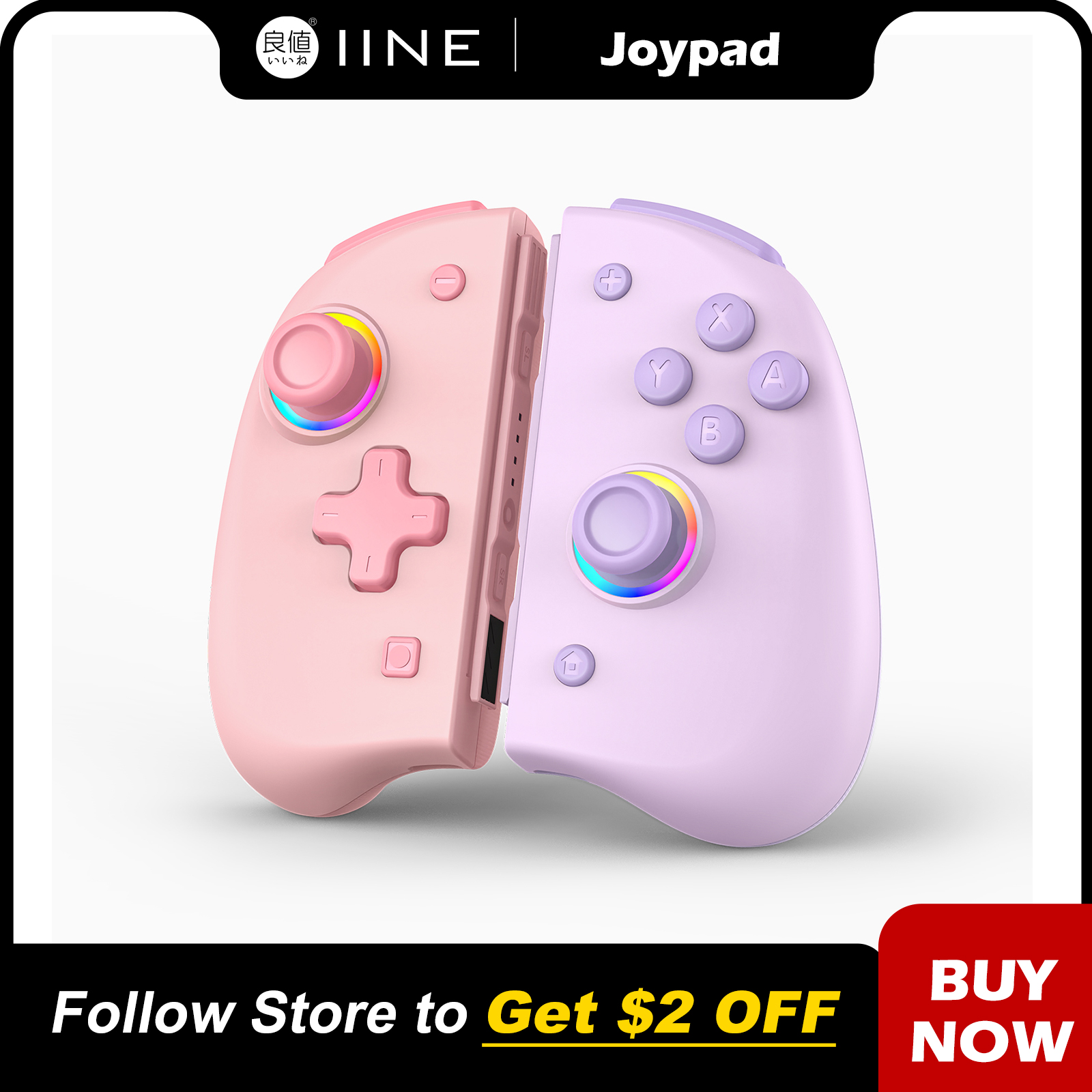 (MOEDAS R$ 133,21) IINE Candy Pop Joypad para Nintendo Switch / Turbo Auto-fire e um botão Wake Up e Giroscópio de seis eixos e luz RGB colorida