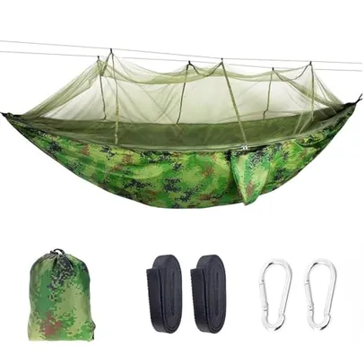 JOYFOX Rede De Dormir Camping Construção Rápida, Portátil Dobrável Rede de Árvore Acampamento (Camuflagem C/Mosquiteiro)