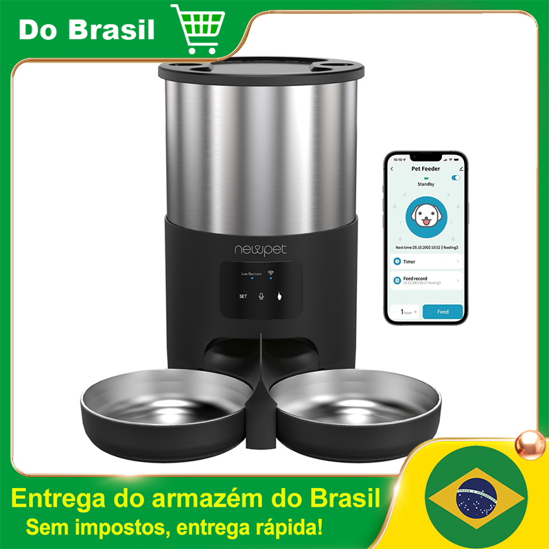 (No Brasil) Alimentador automático inteligente New Pet inox 5 litros