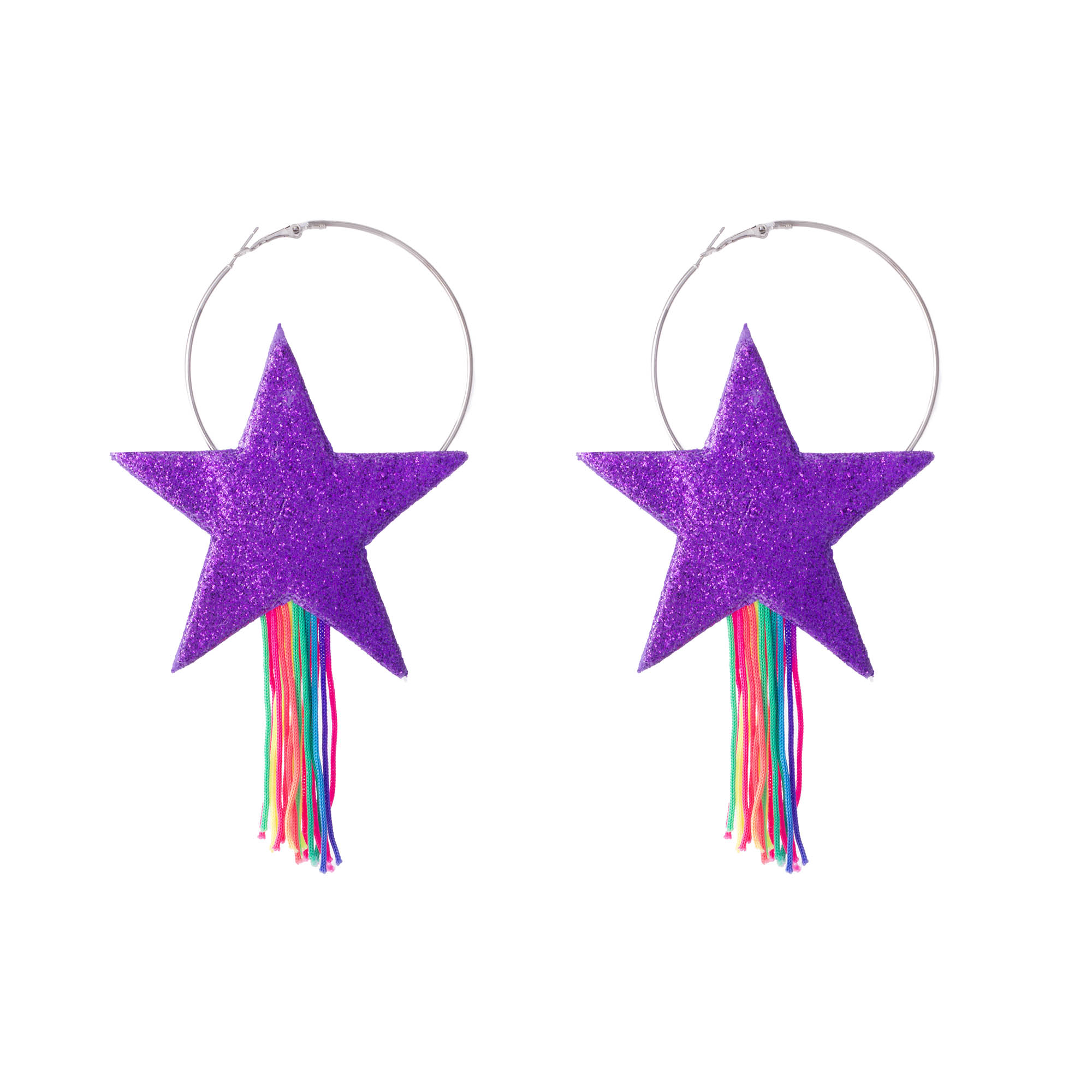 Brinco De Argola Carnaval Estrela e Tassel Colorido