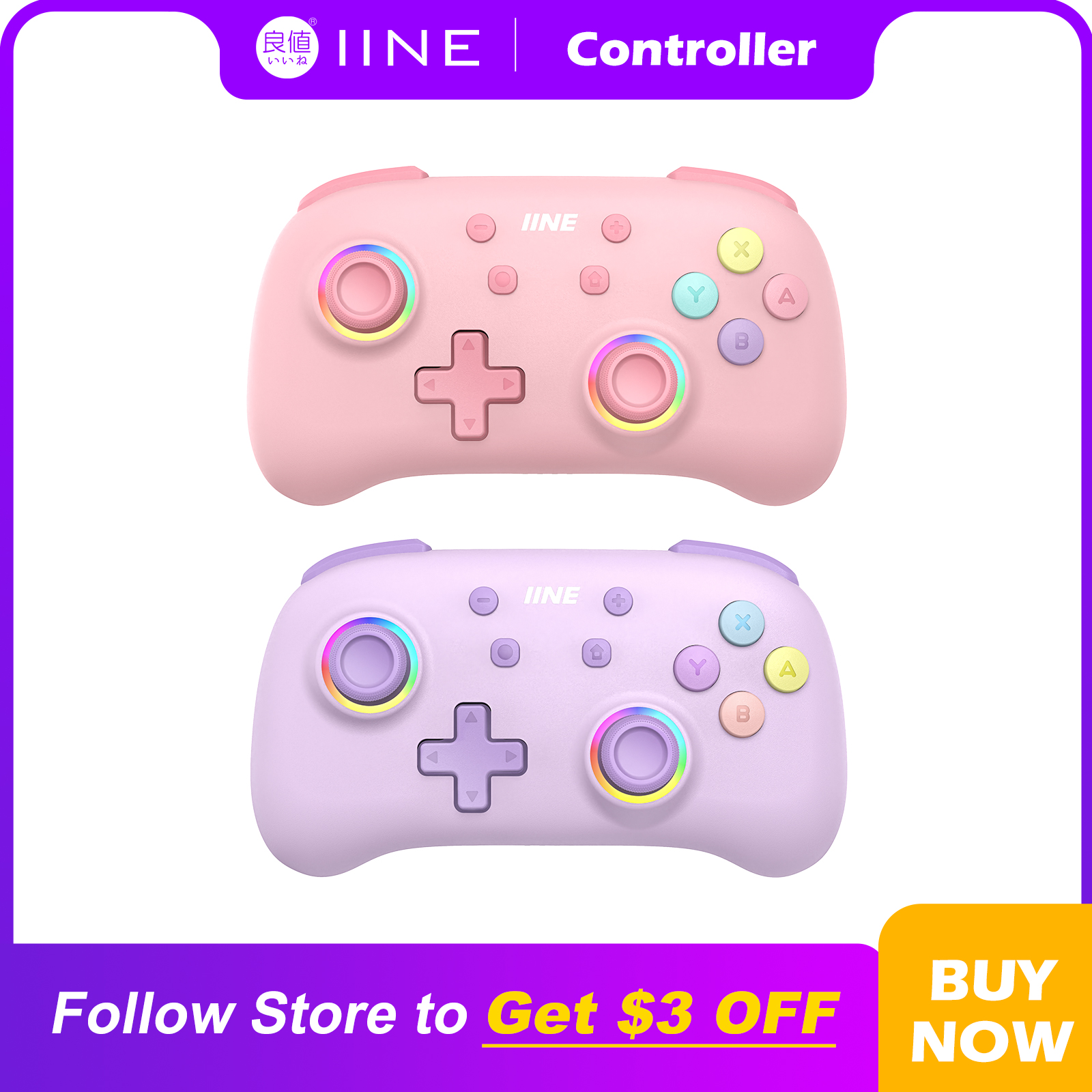 (MOEDAS R$ 146,83) IINE Candy Pop Mini Controle, Suporte a Função NFC, Função Turbo e Macro, Compatível com Nintendo Switch, PC, Android, IOS