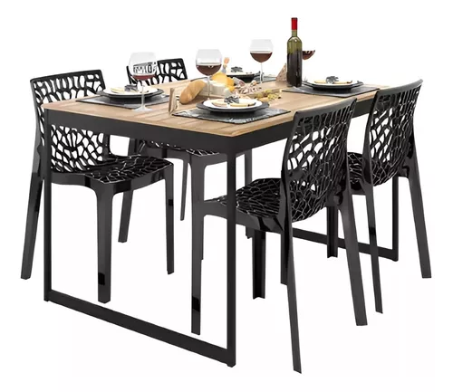 Mesa de Jantar 120x90 com 4 Cadeiras Sofisticadas (Cores: Mel e Preta)