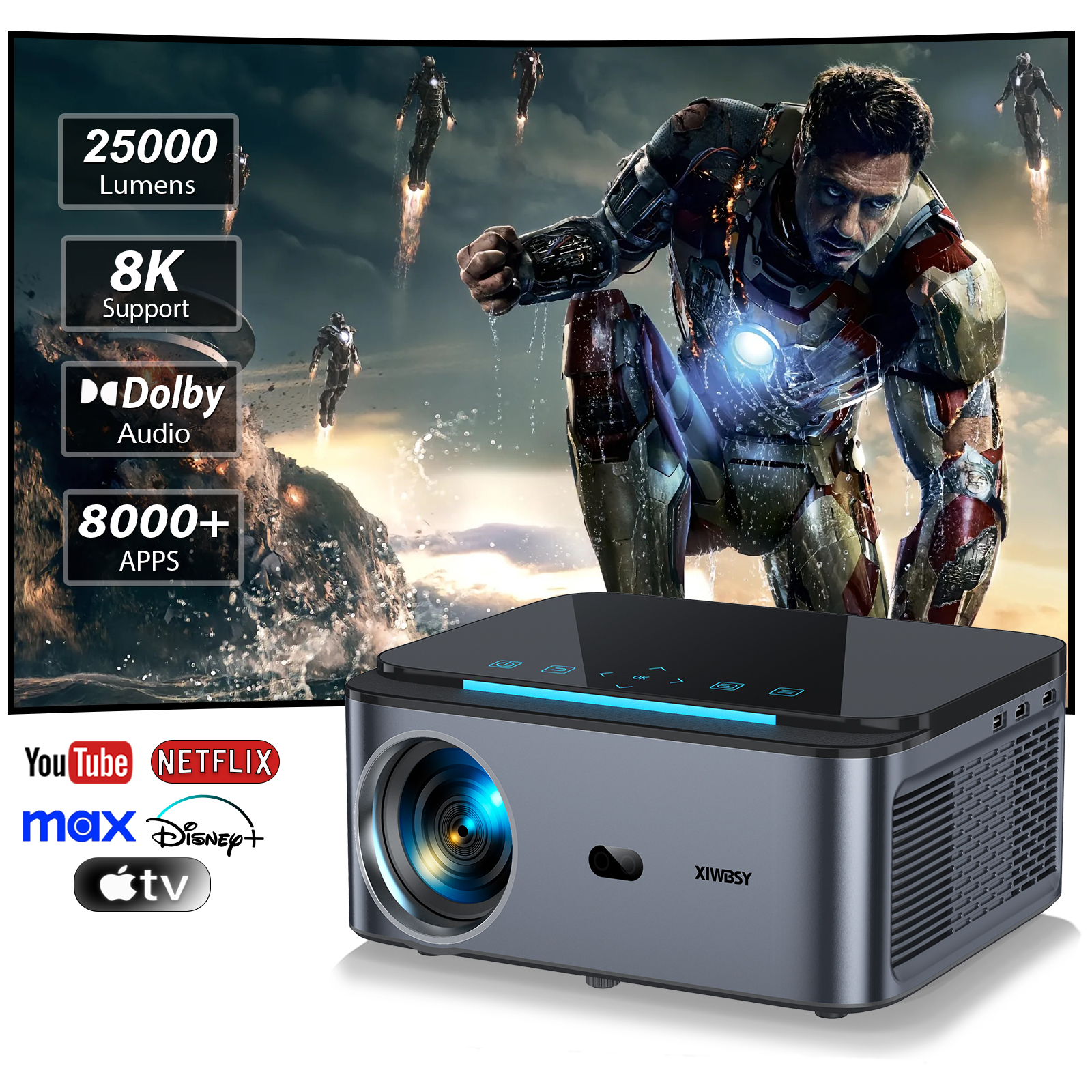 [DoBrasil] Projetor full hd wifi6 foco automático Xylbsy 1000ansi 4k 1080p