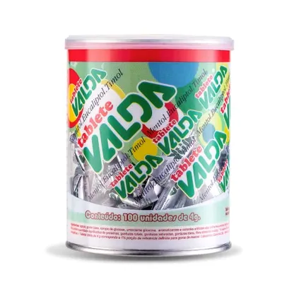 Pastilhas Valda Chiclete Valda Tablete Classic Com Mentol Eucaliptol E Timol - 100 unidades